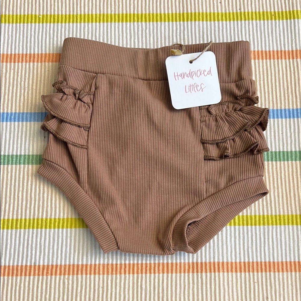 Orcas Lucille Brown Elastic Waist Ribbed Ruffle Bloomers NWT - Picture 2 of 3